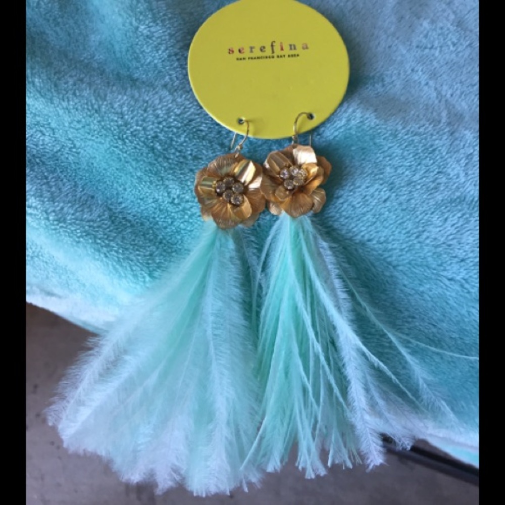 Seraphina robins egg blue feather flower earrings